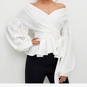 SHEIN White Off-Shoulder Wrap Blouse